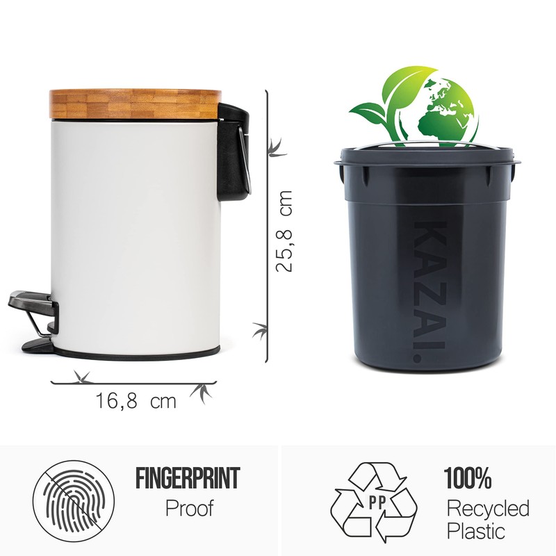 Kazai. 3L Designer Bathroom Bin | Superior Bamboo | Soft