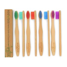Ecowood® Cepillo de Dientes Para Niños Hecho 100% de Bambu Biodegradable con Cerdas Suaves - Paquete de 8 Cepillos Dentales