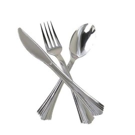 144 Heavy Duty Silver Plastic Cutlery Set - 48 of Each Piece Quality Bulk Reusable Fancy Plastic Silverware Perfect for Parties