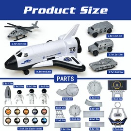 ZAKVENFUN Space Rocket Shuttle Launch Toy Set with 3 Astronaut Spaceman Figures & 4 Vehicles, Airplane Educational Aerospace Set, Spaceship Toys Gift for Boys 3-5-8