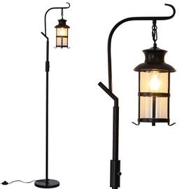 Asmymhd Vintage Dimmable Floor Lamp,Classical Lanterns Standing Lamp, Rustic Farmhouse Floor Lamp with Black Finish, for Living Room Bedroom,Bar,Basement.(Black)