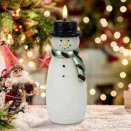 KunSwenn Christmas Snowman Flameless Candles, LED Pillar Candles with 3D Flame, 1 Pcs Real Wax Christmas Candlesticks Snowman Christmas Decorations for Winter Christmas Indoor Table Centerpieces