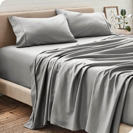 Queen Size Bedding Set | 4 Piece Bed Sheet Set | Easy Fit Deep Pockets Elastic Sheet with Flat Sheet & Pillowcases| Extra Soft & Wrinkle Free Sheets | Shrinkage & Fade Resistant [Light Gray]