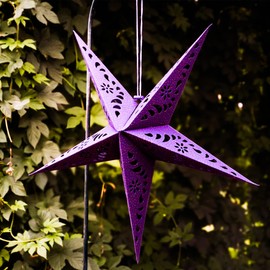 In the Breeze 9175 — Purple Paper Star Lantern — Hanging Party and Home Décor with Painted Gold Accents — Handmade, Dyed Paper