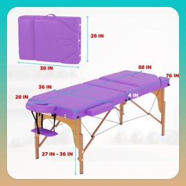 BestMassage Massage Bed Portable Massage Table 77" L 28" W Lash Bed Heigh Adjustable 3 Folding PU Leather with Oxford Bag for Spa Footmassage Facial CareSpa Tattoo