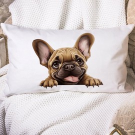 BESTORLOVE French Bulldog Dog Peeking Throw Pillow Case Dog Animal Rectangular Cushion Cover Puppy Doggy 12x20in Decorative Pillow Home Cotton Linen Artistic Cushion Cover for Couch Sofa Home Decor