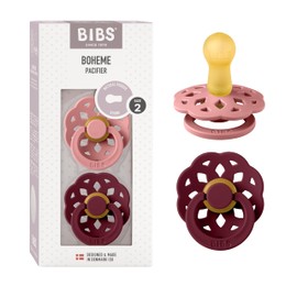 BIBS Boheme Soothers Pack of 2 BPA Free Cherry Shape Nipples Natural Rubber/Latex Made in Denmark Size 2 (6-18 Months), Dusty Pink/Elderberry