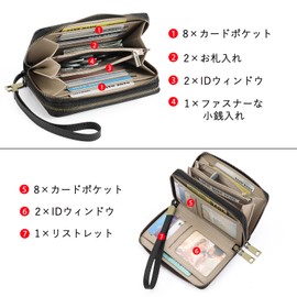 RNIEGA Women's Mini Wallet, Genuine Leather, Lightweight, Compact, Small Wallet with Coin Purse, Card Case, Skimming Prevention, Stylish, Popular,, black