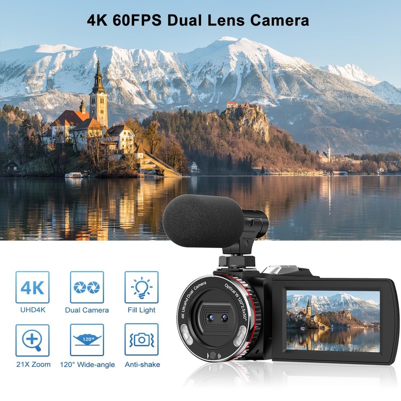 Weochi Video Camera, Camcorder 4K, 64MP 30FPS Dual Lens Camera