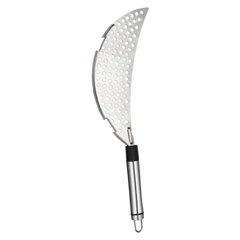 Pan Strainer Stainless Steel Half-Moon Kitchen Colander with Handle Heavy