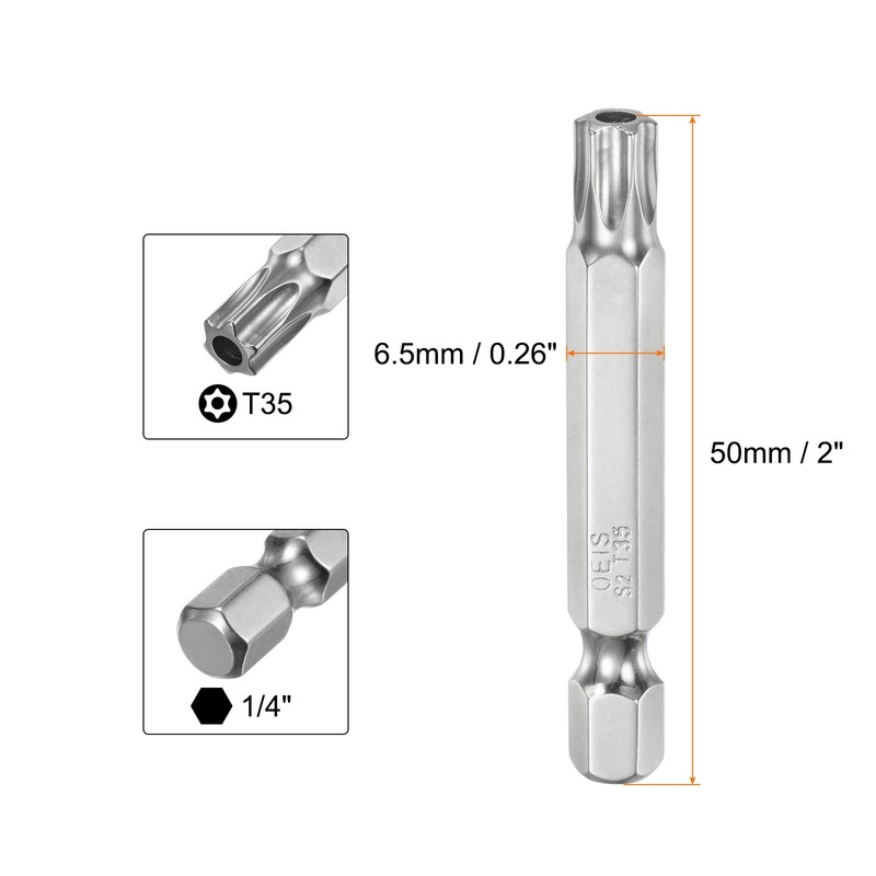 sourcing map 2pcs T35 Security Torx Bit 1/4" Hex Shank