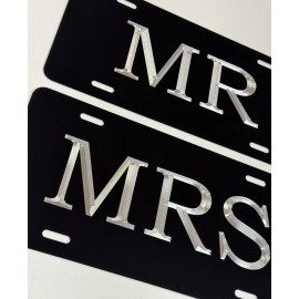 Diamond Etched Products Mr & Mrs Car Tag Set of 2 Diamond Etched Engraved License Plate Wedding Gift