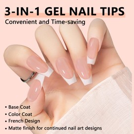 Medium Coffin Gel Nail Tips French Tips-Nude Soft Gel Fake Nail Tips 15 Sizes 150Pcs Pre-Primer&Base Coat&Color Gels French Nail Tips, DIY Press On Nail Tips for Nail Extension