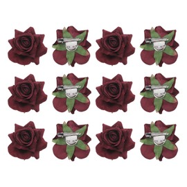 MECCANIXITY 12 Pcs Rose Flower Hair Clips 3 Inch Flower Hair Pins Flower Brooch for Women Hair Accessories Dark Red