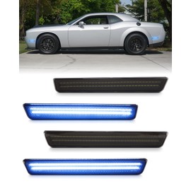 PWOBVZ Blue LED Side Marker Lights for Dodge Challenger 2015-2023, Front & Rear Parking Lamp Passenger Driver Side, Smoked Lens 4PCS