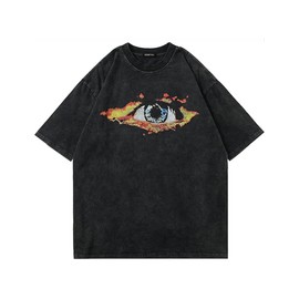 Vamtac Mens Oversized Graphic T Shirts Washed Vintage Streetwear Tees Soft Fashion Tops for Unisex Black