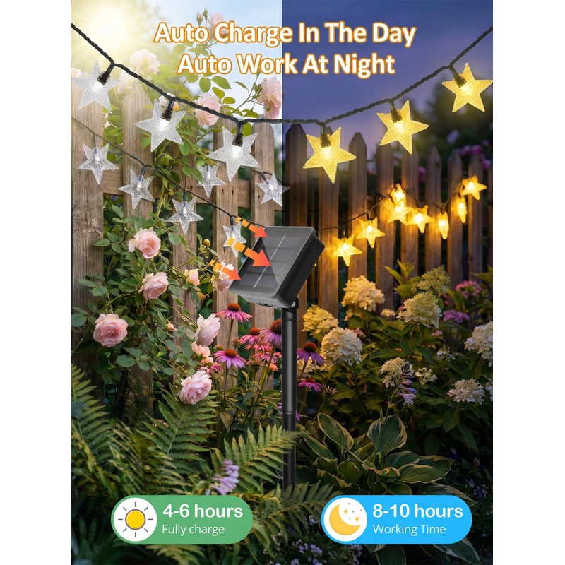 Serpouliom Star String Lights, 23FT 50LED 8 Modes Solar Powered