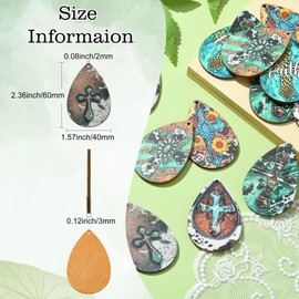 Ipotkitt 35 Pcs 7 Colors Printed Drop Wood Charms Colorful Cowboy Theme Wooden Charms Big Teardrop with Cross Charms for DIY Necklace Earrings Jewellery Making