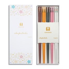 SUPJOYES 5-Pairs Reusable Chopsticks, Multicolor Fiberglass Chopsticks, Dishwasher Safe Chop Sticks, 9 1/2 Inch