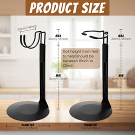 Yaocom 12 Pcs Doll Stands for 8 to 12 Inch Dolls Action Figure Stands 2 Styles Adjustable Doll Display Holder Rack with Expandable Waist Wire for Home Shop(Black)