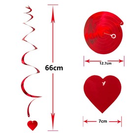 12PCS Heart Hanging Swirls Decorations for Valentine's Day Birthday Anniversary Wedding Single Party Bridal Shower Anniversary red Swirl Ornaments