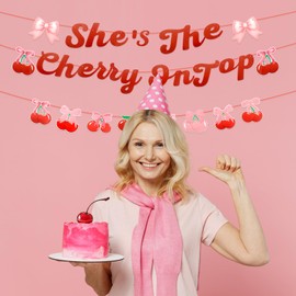 Cherry Party Decorations, She's The Cherry On Top Banner, Red Cherry Birthday Decorations for Wedding Bridal Shower Baby Shower Birthday