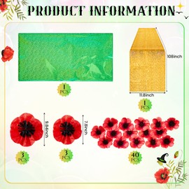 FineCheer 48 Pcs Witch Party Decor Green Include Holographic Tablecloth and Gold Yellow Table Runner with Artificial Red Poppy Flowers for Witch Princess Cosplay Birthday Party Supplies (Solid)