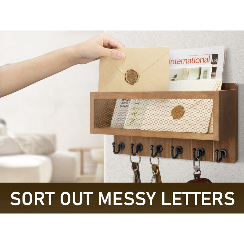 Rebee Vision Farmhouse Key Holder for Wall with Mail Storage