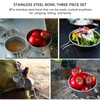 3 PCS Stainless Steel Camping Bowl Set Portable BBQ Folding