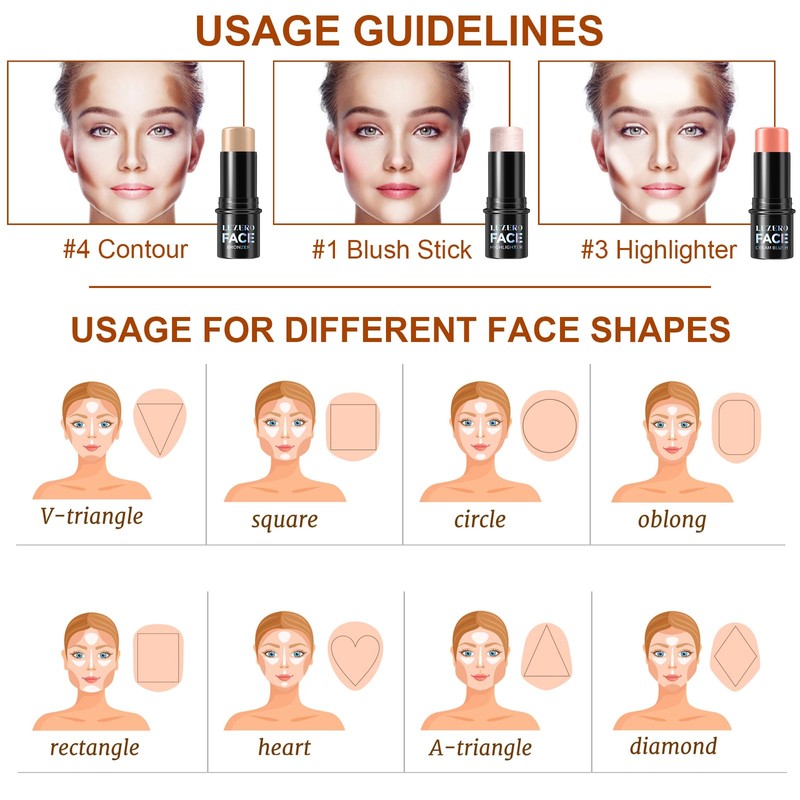 3Pcs Cream Contour Stick Makeup Kit, Shades with Highlighter Stick,