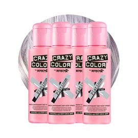 Crazy Color Metallic Platinum Semi-Permanent 4 Pack Quad Hair Dye. Highly Pigmented Purple Toner Conditioning & Oil Nourishing Vegan Formula | No Bleach or Ammonia | 400ml