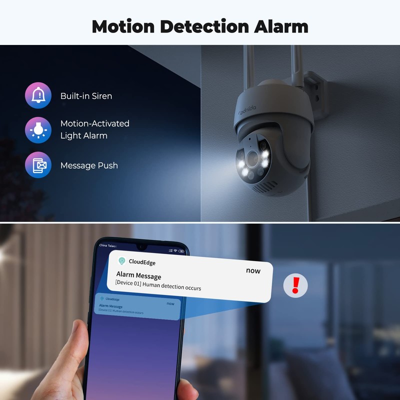 Codnida 2K Security Camera Outdoor, 360° PTZ WiFi Camera, CCTV