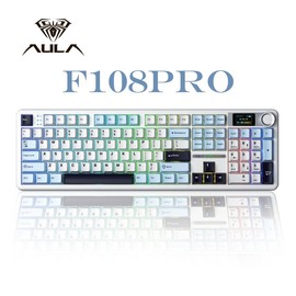 Aula F108 Pro Wireless Mechanical Gaming Keyboard, Full Size With Knob Smart Screen Num Pad Tri-Mode RGB Backlit Hot Swappable Customize Keyboard for Mac/PC/Android - Color: Blue & White & Black Purple
