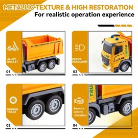 RC Dumper Toy 7 Channels Fully Functional Structure Toy for Children 3 to 7 Years with Light and Sound, Scale 1:24