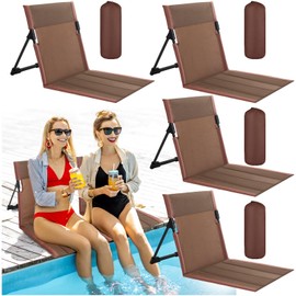 Karenhi 4 Pcs Foldable Pool Chairs Portable Poolside Chairs for Edge of Pool Provides Back Support with Carry Bag Foldable Seat for Poolside Beach Camping Picnic Lawn (Brown)