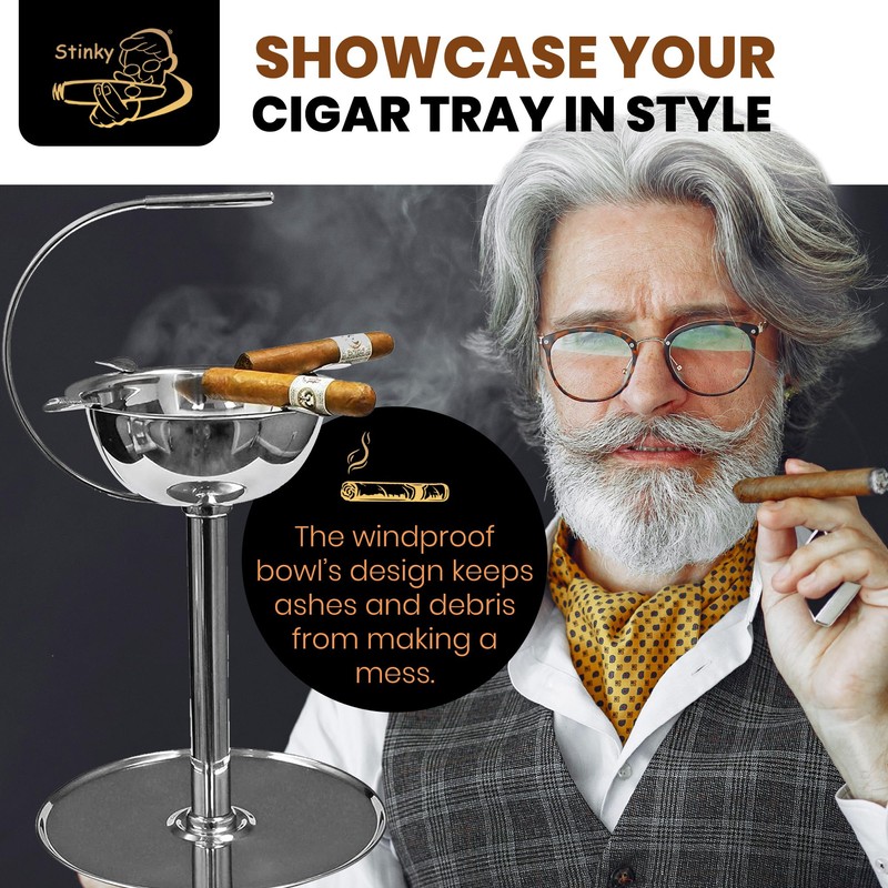 Stinky Cigar Silver Floor Standing Cigar Ashtray with Windproof Design,
