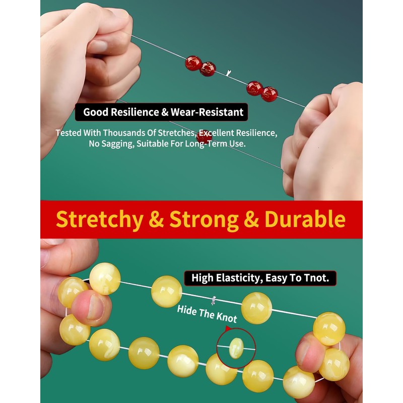 1mm Flat Elastic String for Bracelets,Stretchy Durable Bead String 360Ft,Easy