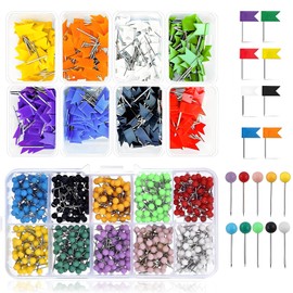 160 Stück Fahnennadeln Bunt, 500 Stück Pinnadeln Rundkopf, Pinnnadeln Pushpins Pins für Pinnwand Reißzwecken für Pinwand, Bulletin Kork Bord Landkarte Pinnadeln