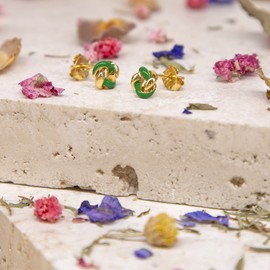 Tuscany Silver Women's Sterling Silver Yellow Gold Plated 7.5 mm Enamel Small Knot Stud Earrings, Silver