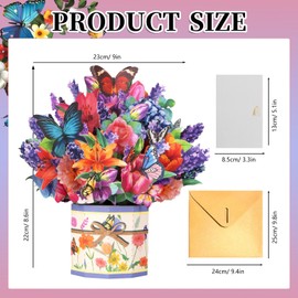 Flower Bouquet Pop Up Cards, Birthday Butterfly Flower Card, Get Well Soon Card Pop Up Greeting Card with Envelope and Note Card, 3D Forever Bouquet Pop Up Cards Gifts for Women Mom Friends Female