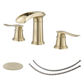 BWE Waterfall Bathroom Faucet, Brushed Gold 8 Inch Widespread Bathroom Sink Faucet Two-Handle with Pop-up Drain, for Vanity, Lavatory Sink