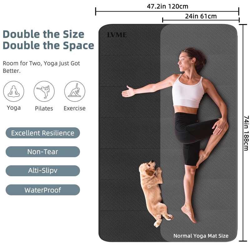 Foldable Yoga Mat 74"x47.2"x 0.4" – Large Yoga Mat
