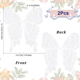 CABODYALS Pack of 2 Butterfly Lace Trim Sequins Beads Appliqué White Butterflies Embroidered Lace Patch Embroidery Iron-On Repair Appliques in Bulk Pack for Sewing