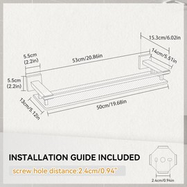 LANC Bathroom Shelves Glass Shelf 20-Inch Floating Tempered Glass Shelves Stainless Steel Wall Mounted Cologne Shelf for Men Shower Bathroom Kitchen Storage Accessories Black and Gold，A7613GK