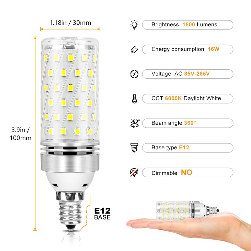 inShareplus E12 LED Bulbs, 12 Pack - Daylight 6000K, 16W