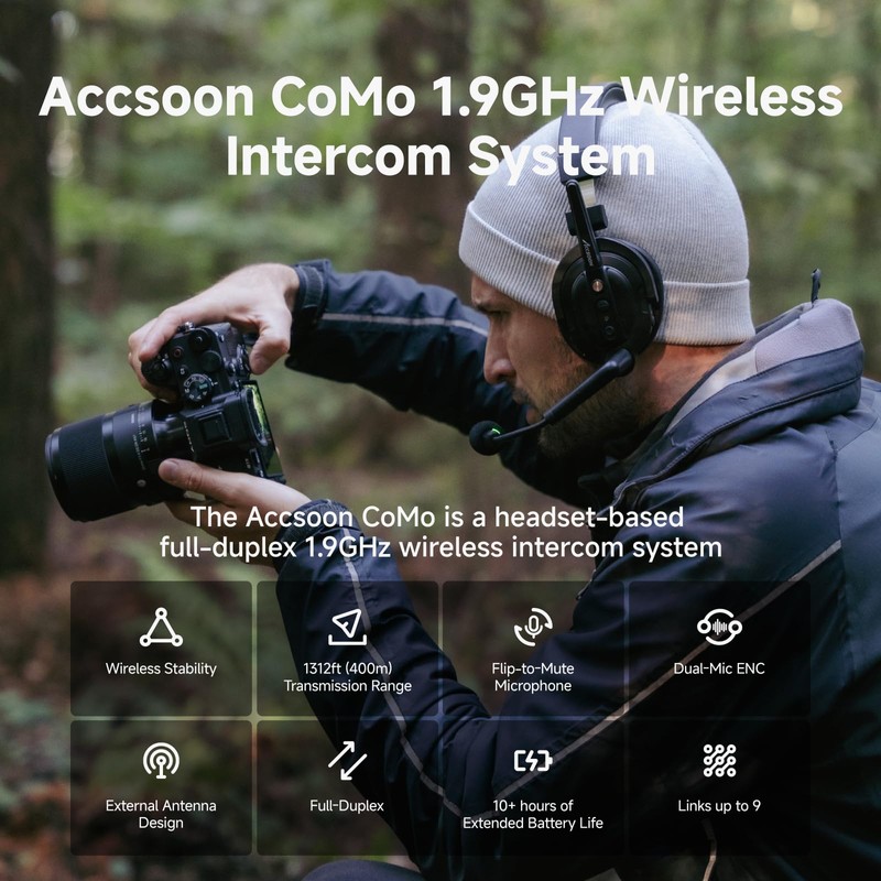 Accsoon Como Wireless Headset Intercom System,1.9GHz Full-Duplex ENC Team Communication