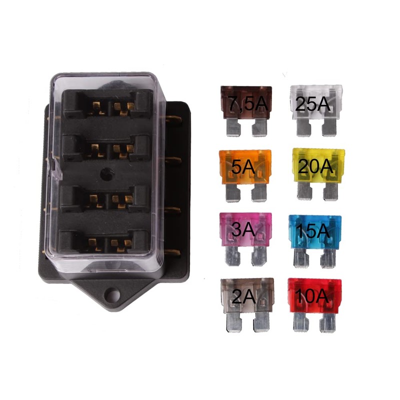 edi-tronic 12V/24V 4-Way Fuse Holder Fuse Box 8 Car Fuses