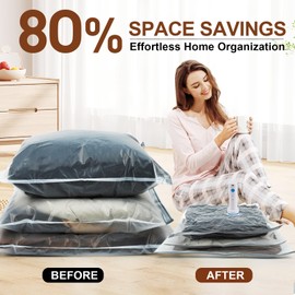 DUORAN 24 Pack Vacuum Storage Bags,Space Saver Bags for Clothing,Comforters,and Bedding,Includes 5 Jumbo, 5 Large, 5 Medium, 5 Small/4 Roll Bags,Compression for Closet & Travel, With Electric Pump