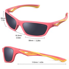 ACBLUCE Sunglasses for Kids Girls Boys Polarized Toddler Children Sports Baseball Running Cycling Red Glasses Age 3-7