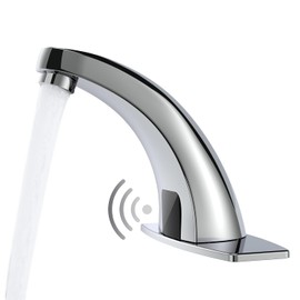 Touchless Bathroom Sink Faucet, Greenspring Automatic Faucets Bathroom Commercial Hands Free Motion Sensor Faucet Battery or Plug-in Powered with Control Box and Temperature Mixer, Chrome